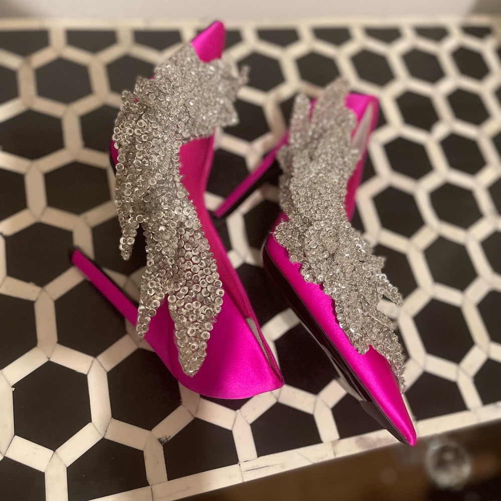 Beautiful pink Balenciaga Crystal satin pumps never worn!  Size 40